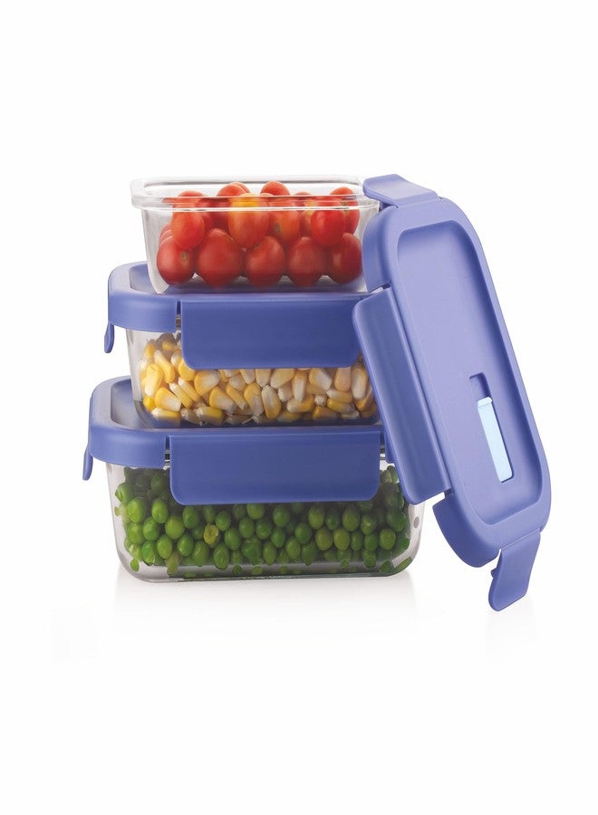 WARMEO مجموعة هدايا وارميو بوروفريش المكونة من 3 قطع من حاويات التخزين الزجاجية المصنوعة من زجاج البوروسيليكات (1050 مل، 650 مل، 400 مل) | مانعة للتسرب، آمنة للاستخدام في الميكروويف وغسالة الصحون، صناديق تخزين للثلاجة للخضراوات والبقوليات والتوابل والوجبات الخفيفة - Image 1